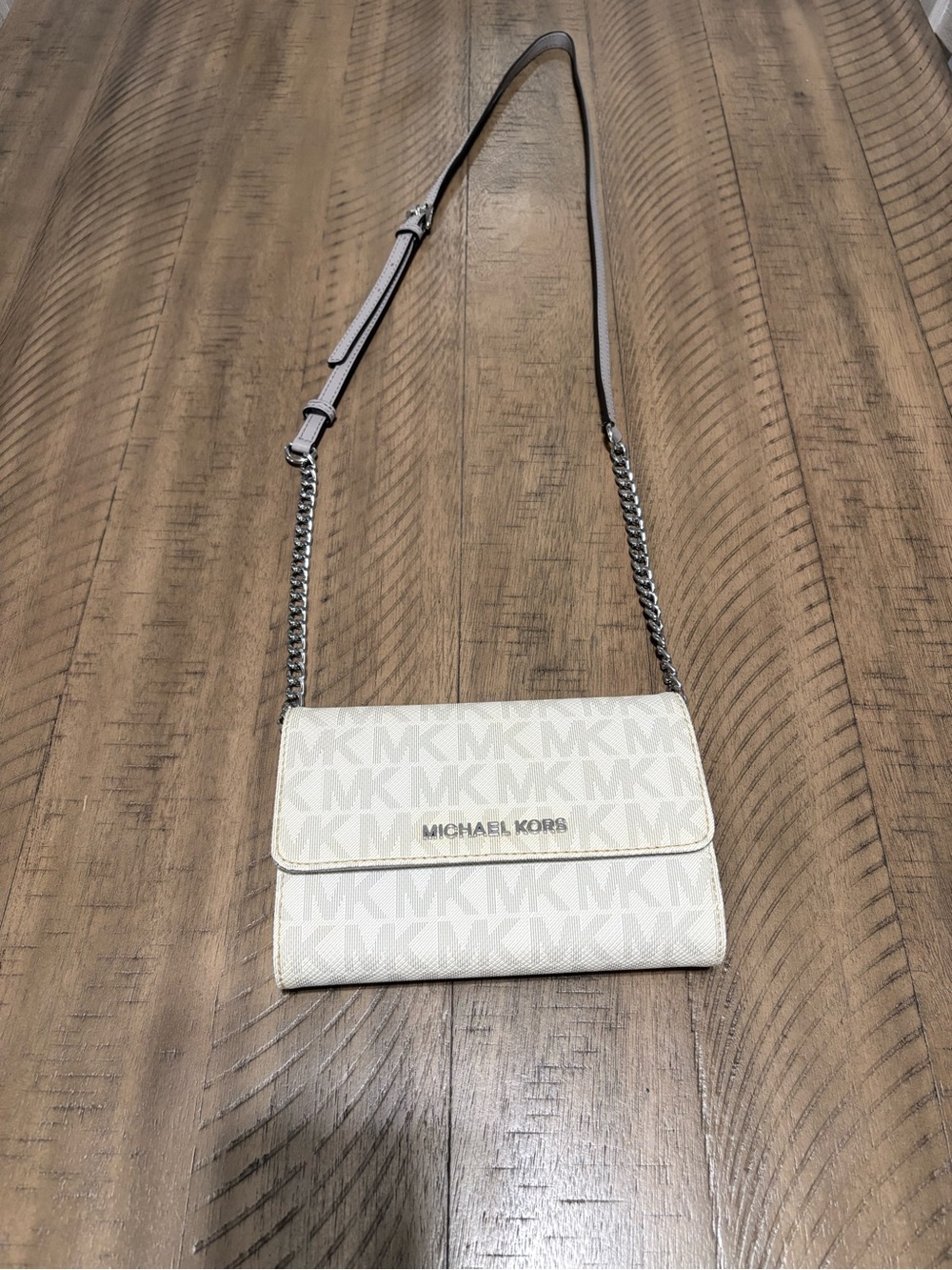 Michael Kors Ivory MK Logo Crossbody with Chain Strap